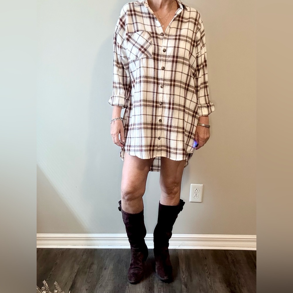 Passport Plaid Mini Dress in Cream and Brown